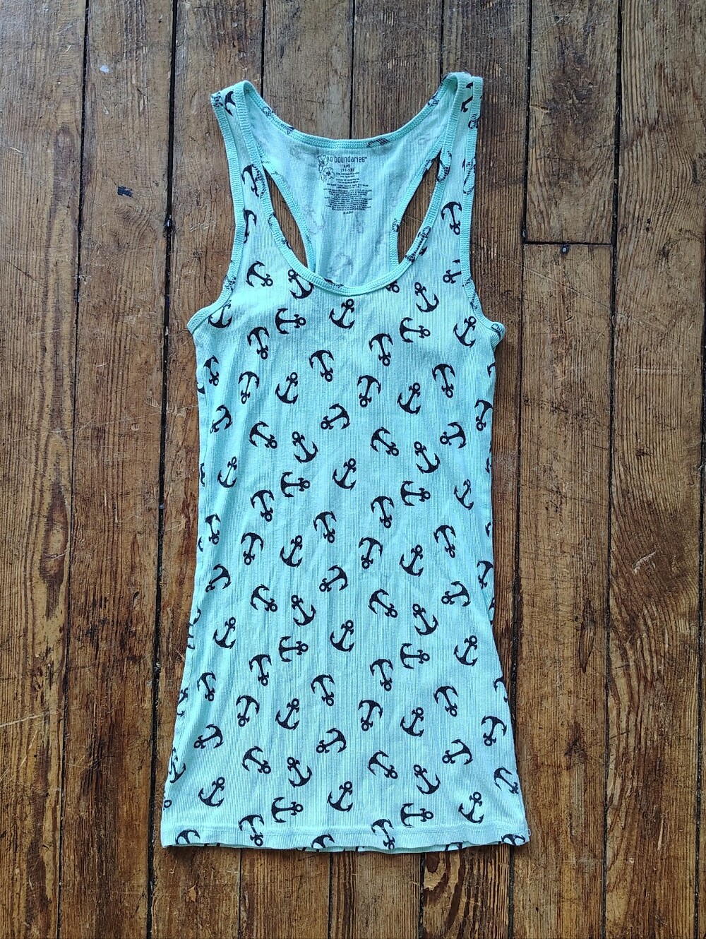 Y2k Vintage Anchor Print Ribbed Baby Blue Sleeveless Tank Top Juniors Large